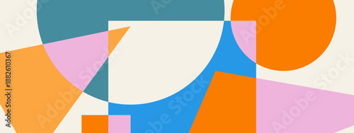 Modern abstract composition of triangles squares and circles with a flat yet layered aesthetic