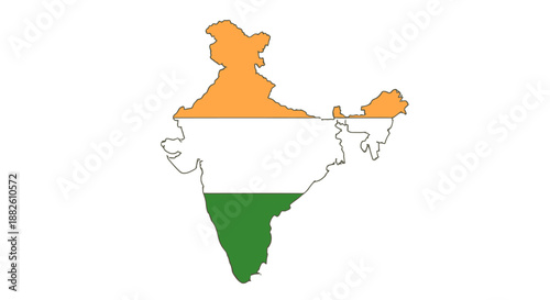 Shape outline of India national flag tricolor graphic representation of country geography border region
