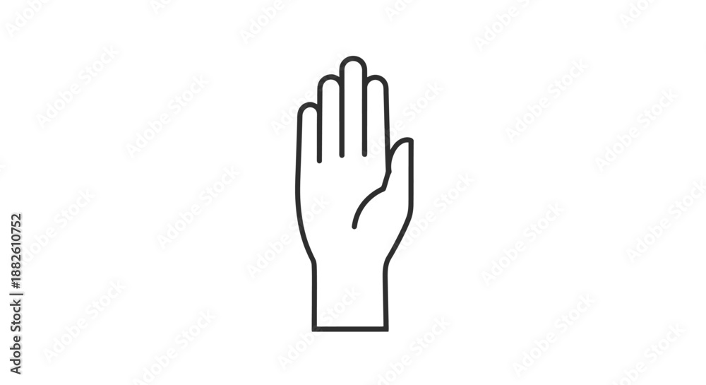 Obraz premium Minimalist outline drawing of an open human hand palm facing forward symbol of stop warning or gesture of welcome and greeting clean design on white