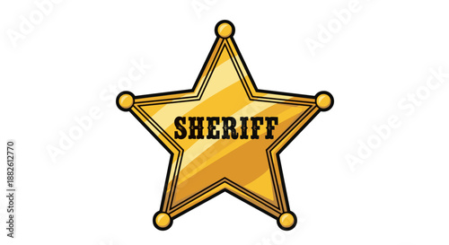 Shiny Golden Sheriff Star Badge Isolated Vector Illustration