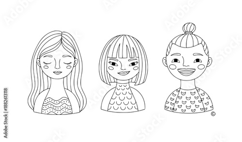 Minimal hand-drawn Amabie outline vector set inspired by Japanese folklore and mythology