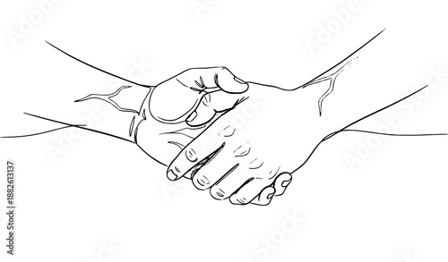 One-line doodle hands holding hands vector illustration with heart for romantic and love-themed designs