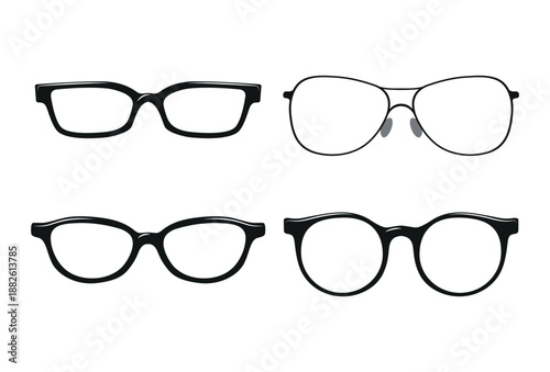 Black and white Glasses frames. Vector Isolated Set of Different Glasses Frames