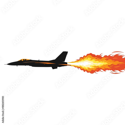 Silhouette Fighter Jet Launching Fire Trail, Speed and Power