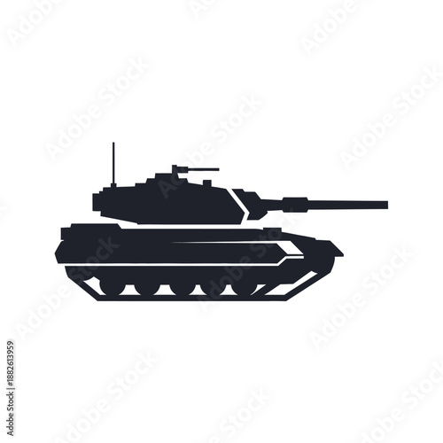 Modern Military Tank Silhouette Vector Icon, Combat Vehicle Illustration
