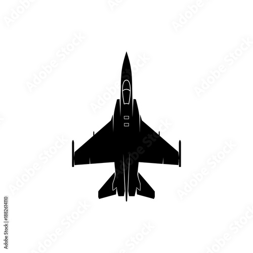 Modern Fighter Jet Silhouette Icon, Top View, Military Aircraft Symbol
