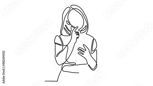 Continue line animation of thinking woman looking away
