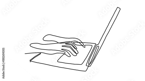 Continue line animation of hand work with laptop