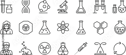 Science Lab Icons Set with Scientist and Equipment