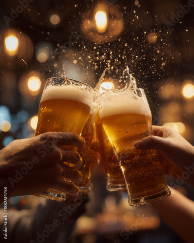 beer glasses clinking together
