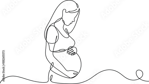 Pregnant woman line art, minimalist profile, elegant silhouette, motherhood moment, prenatal care, maternity pose, expecting mother, artistic drawing, life beauty, female form