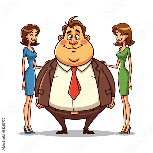 Wealthy Businessman Standing with Two Elegant Women