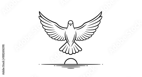 Flying Dove Symbol with Open Wings Upward