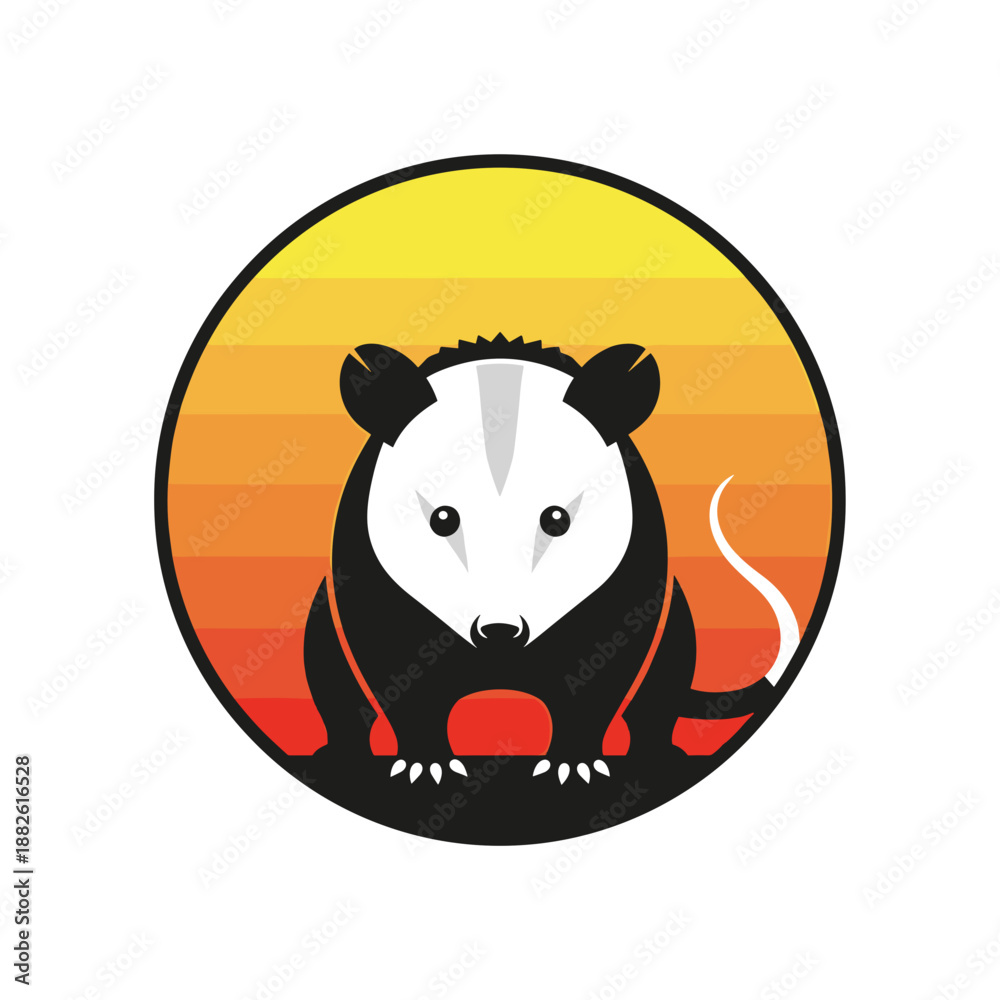Fototapeta premium Stylized Possum Portrait in Sun Setting Circle
