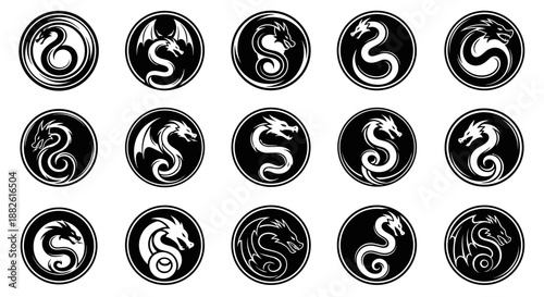 Collection of Circular Dragon and Serpent Emblems