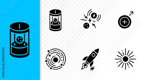 Tableau sur toile Set of 6 Minimal Antimatter Technology Icons Isolated White Background Annihilat