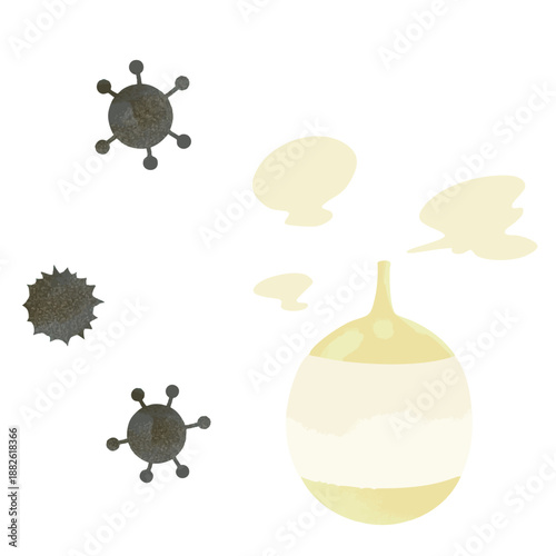 手描きのウイルスと加湿器