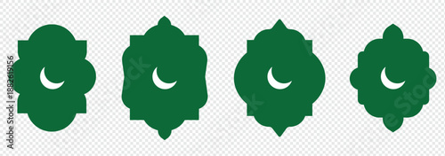 Old islamic window shapes vector set in oriental style. green silhouette eid mubarak decorative arches, mosque borders or moroccan gates. Perfect for Eid, Ramadan, Diwali, and festive invitations.