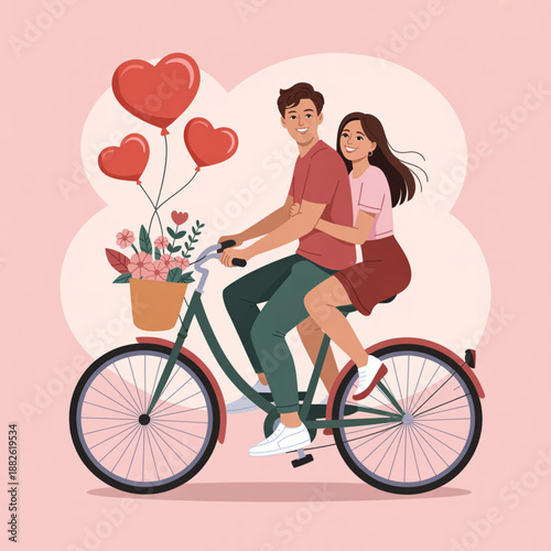 Charming Pastel Vector of Couple Cycling Together