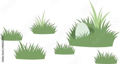 Collection of various green grass clumps and tufts illustration.