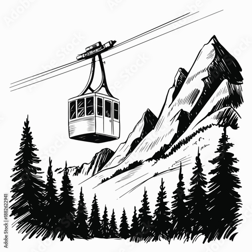 Mountain Cable Car Illustration – Hand‑Drawn Alpine Landscape Sketch
