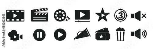 Movie Cinema Icons Vector Set. Multimedia Projects Symbols