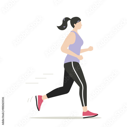 ダイエットや有酸素運動をイメージしたトレーニングウェアでジョギングする女性