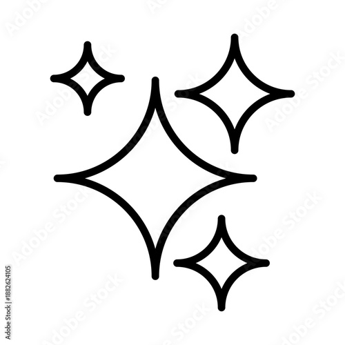 Sparkling stars for cleanliness, linear icon. Shine, magic, freshness, quality service, and pure effect. Line with editable stroke