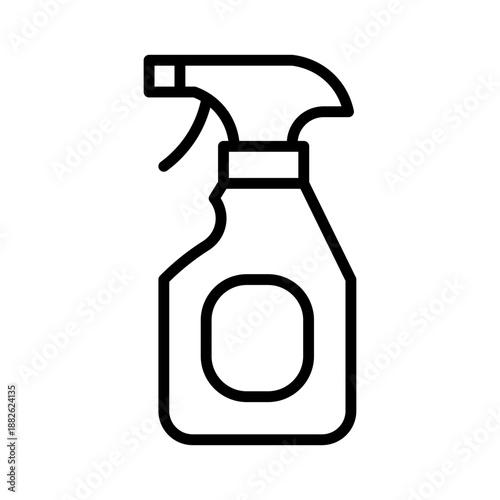Spray bottle for surface cleaning, linear icon. Detergent, chemical spray, housekeeping, and disinfection. Line with editable stroke