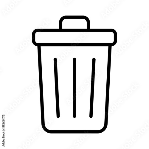 Classic trash can with lid, linear icon. Waste management, garbage disposal, and environmental sanitation. Line with editable stroke