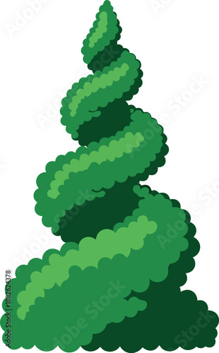 Spiral Topiary Bush Vector Illustration, Decorative Garden Plant Clipart, Greenery Design Element