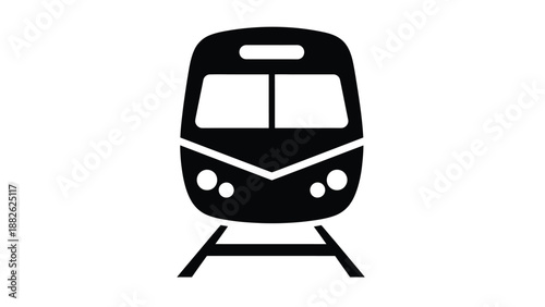 Modern subway train front view icon in black and white