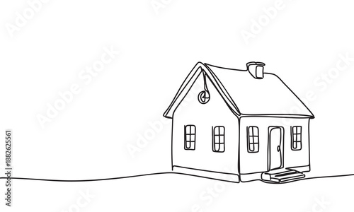 Continuous Line Art Drawing of a Cozy House