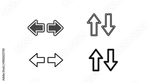 Directional arrow icon sets representing movement and navigation