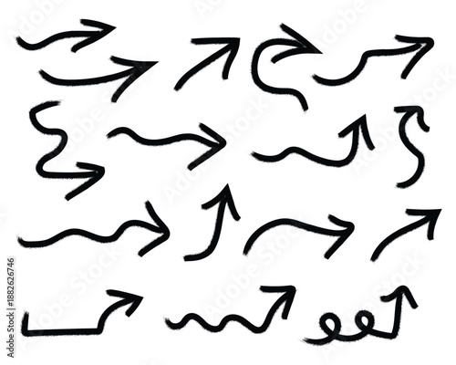 A collection of hand drawn arrows in various styles and directions