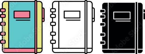 Three colorful notebooks with different binding styles and colors spiral ring spiral-bound