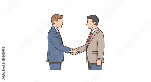 Two businessmen in suits shaking hands in agreement and partnership on a white background to close a deal and form a collaboration