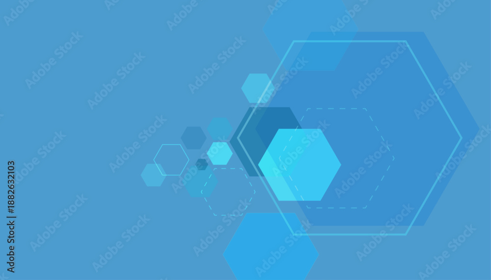 Fototapeta premium Abstract blue technology background with geometric hexagons, modern digital honeycomb pattern, clean corporate graphic design for presentation slides