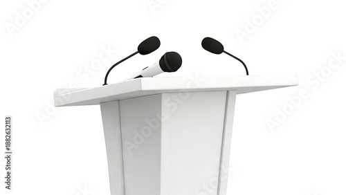 White Podium with Three Microphones