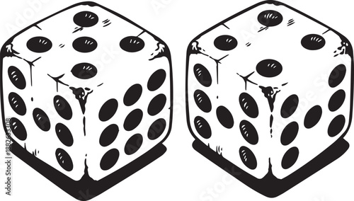 Dice Duet: A pair of meticulously crafted dice, marked with contrasting black pips, stands in silent anticipation. Reflecting the randomness of chance, or perhaps, a well-calculated gamble.
