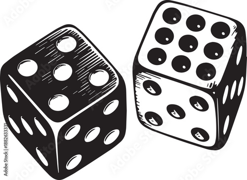 Dice Duo: A captivating image showcases two dice, each etched with unique dot configurations, inviting viewers to explore the unpredictable realm of chance.