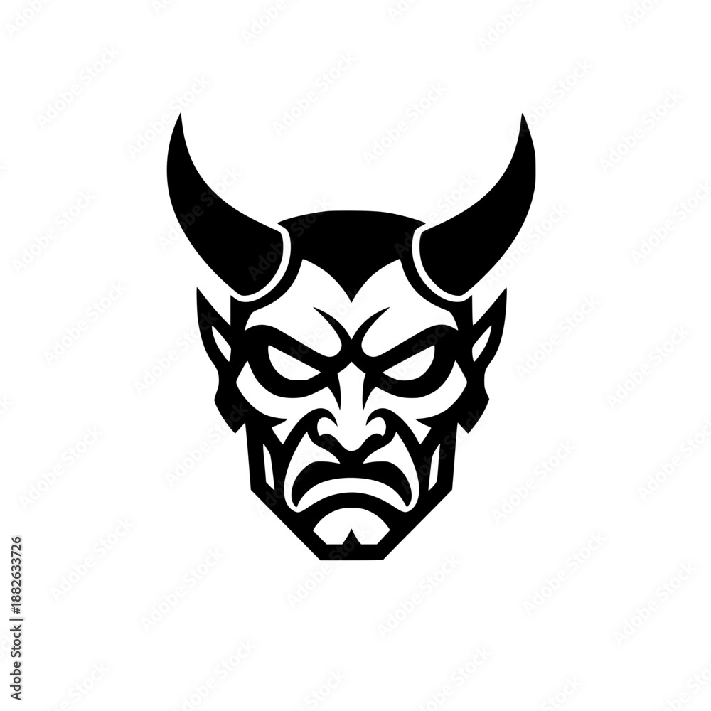 Fototapeta premium vector illustration of a demon or devil head with an angry expression and sharp horns.