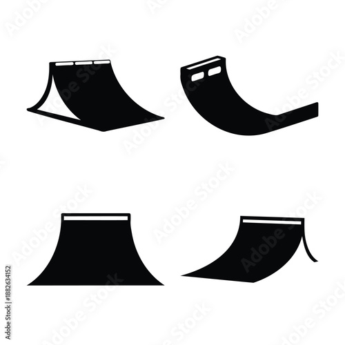 Skateboard ramp and obstacle collection for extreme sports park design elements