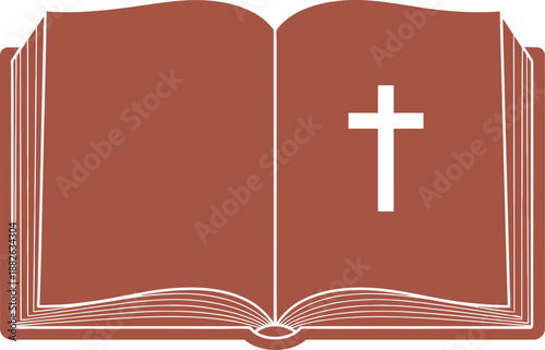 Open red Bible with white cross on the right page.