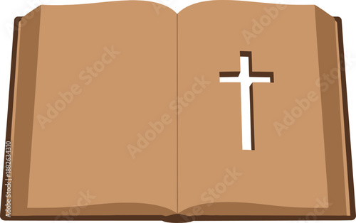 Open book with a cross on the right page symbolizing Christianity and faith.