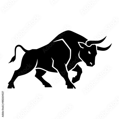 Powerful Charging Bull Silhouette for Logo and Graphic Design