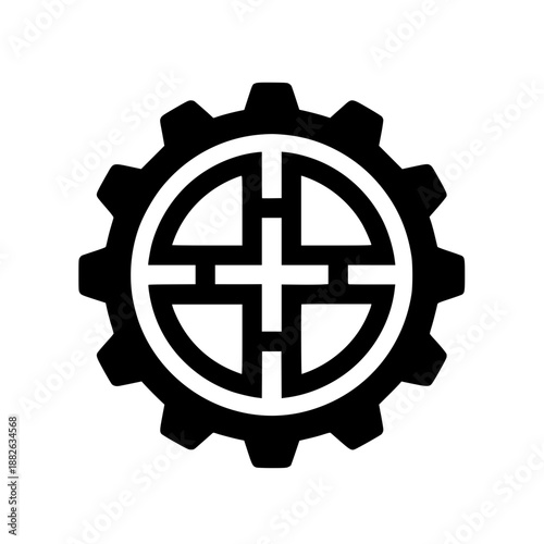 Mechanical Gear with Center Plus Symbol for Industrial Logo