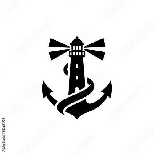 Minimalist Lighthouse and Anchor Maritime Logo