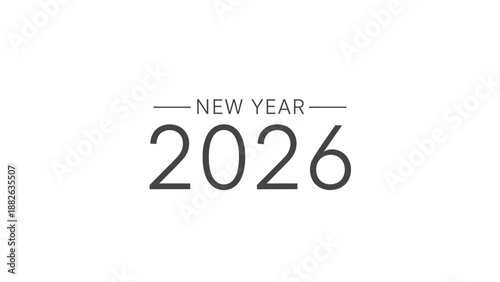 New Year 2026 typographic design, elegant minimalist graphic with clean font on white background