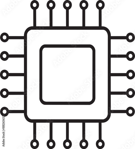 Minimalist Computer Microprocessor Chip Line Icon for Technology Hardware and CPU Processing Concept Isolated on White Background